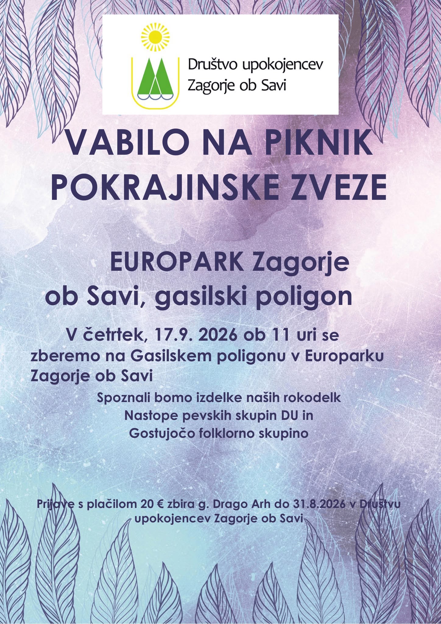 Vabilo na piknik pokrajinske zveze, 17. 9. 2026